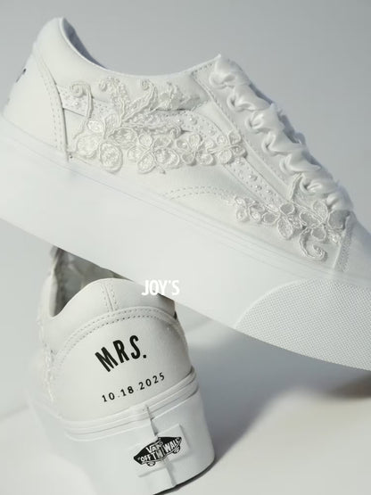 Wedding Sneakers Custom Embroidered Vans Canvas Platform