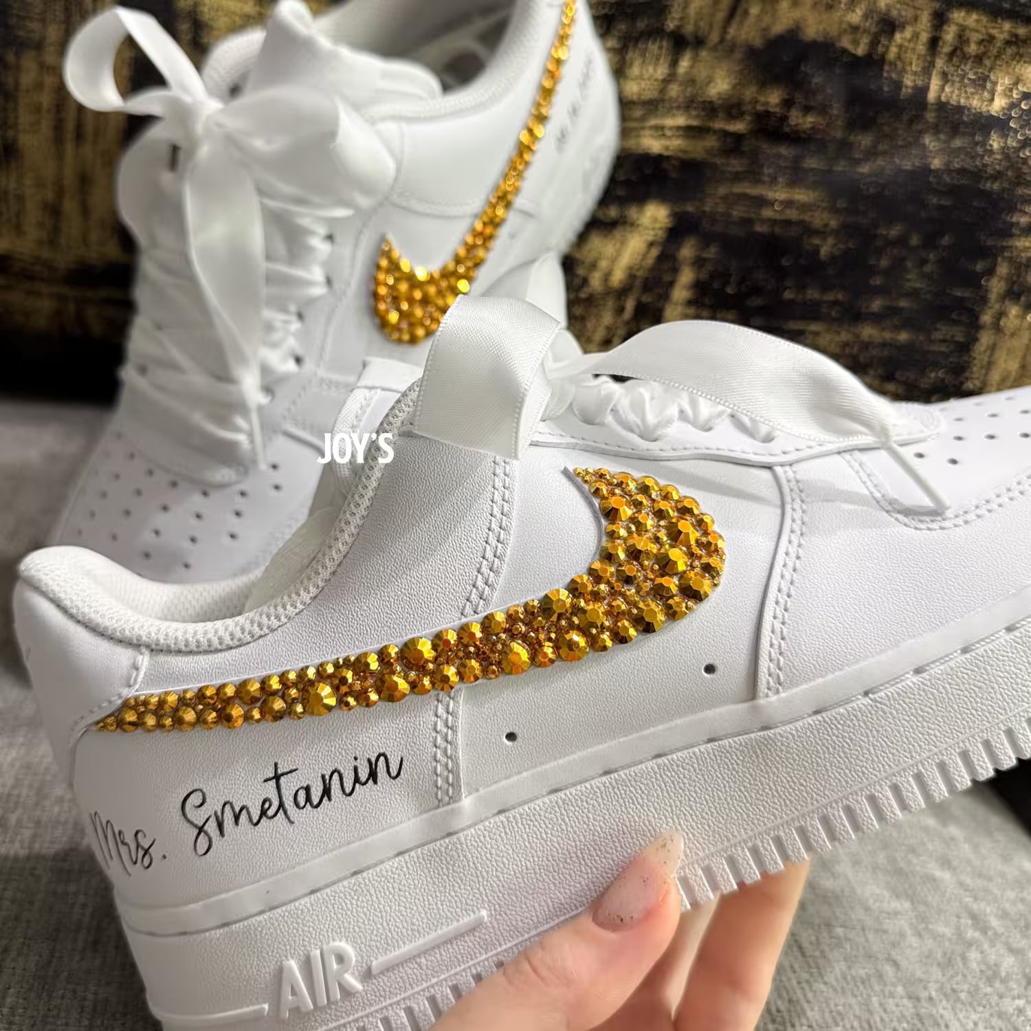 Wedding Golden Rhinestones Custom AF1