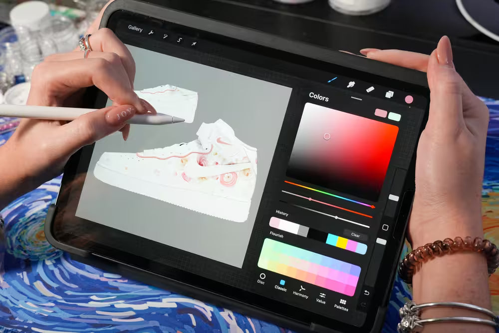 Joy Perez making a mockup using an iPad Pro