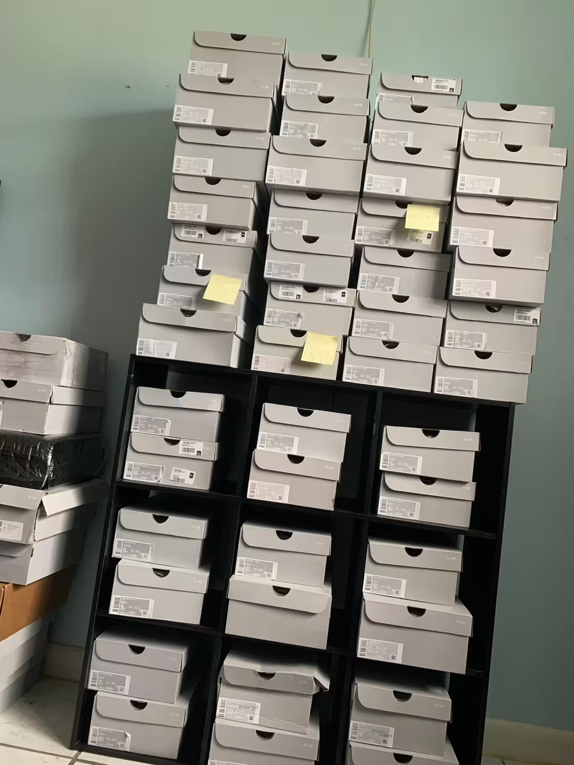 Stacks of Nike Air Force 1 shoeboxes 
