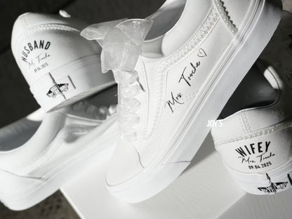 Wedding Sneakers Custom Pearl Canvas Vans