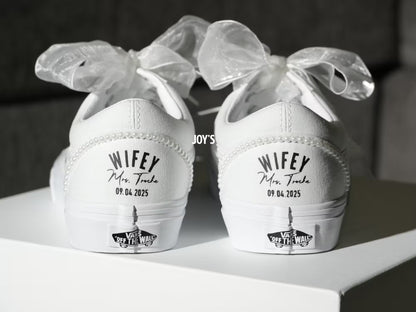 Wedding Sneakers Custom Pearl Canvas Vans