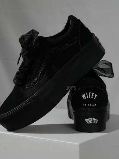 Wedding Sneakers Custom Vans Black Canvas Platform