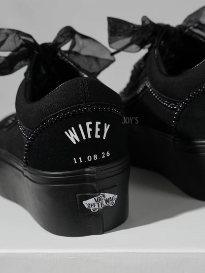 Wedding Sneakers Custom Vans Black Canvas Platform