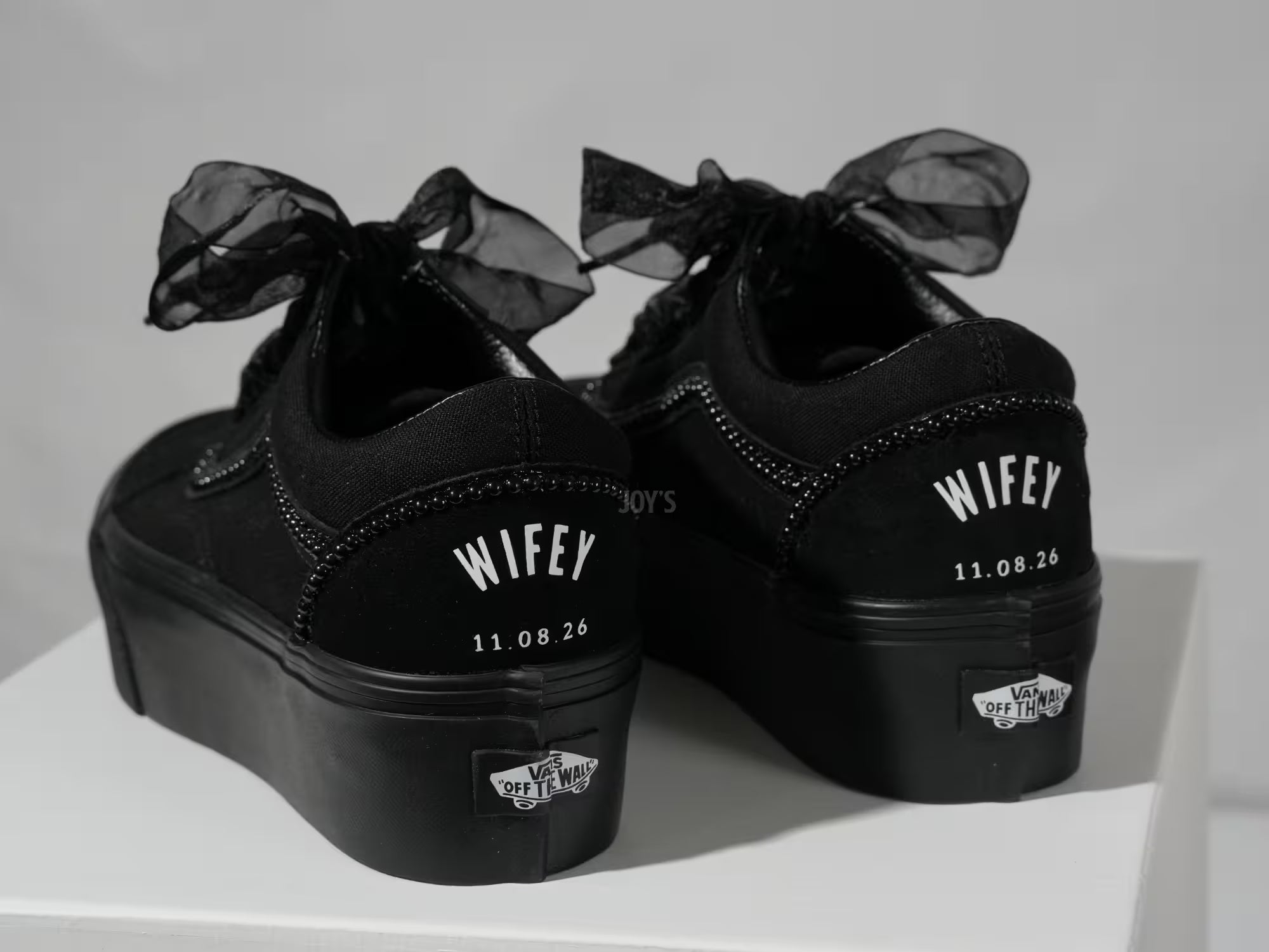 Wedding Sneakers Custom Vans Black Canvas Platform