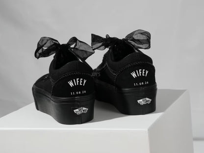 Wedding Sneakers Custom Vans Black Canvas Platform