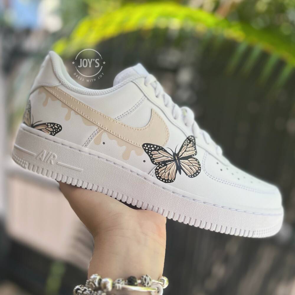 Beige Drip Butterflies Custom Air Force 1 - Sneakers JOY'S Custom Sneakers