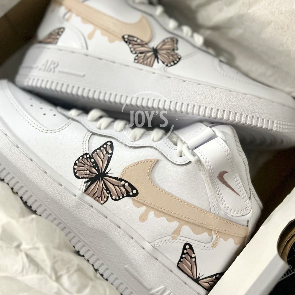 Beige Drip Butterflies Custom Air Force 1 - Sneakers JOY'S Custom Sneakers