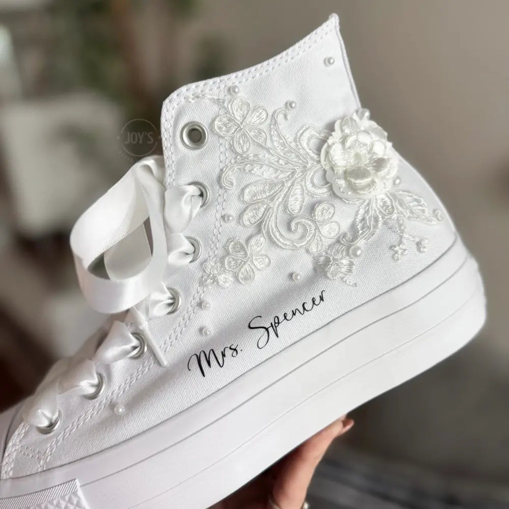 Wedding Sneakers Embroidered Custom Converse - Platform - Sneakers JOY'S Custom Sneakers