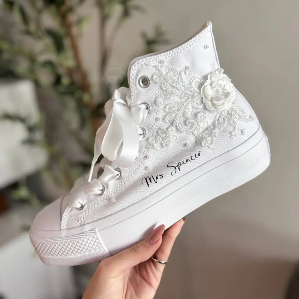 Wedding Sneakers Embroidered Custom Converse - Platform - Sneakers JOY'S Custom Sneakers