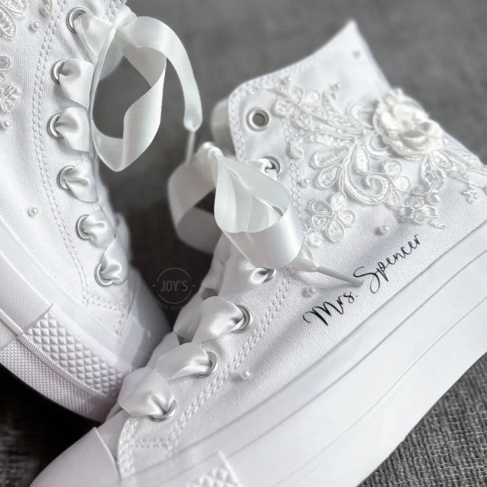 Wedding Sneakers Embroidered Custom Converse - Platform - Sneakers JOY'S Custom Sneakers