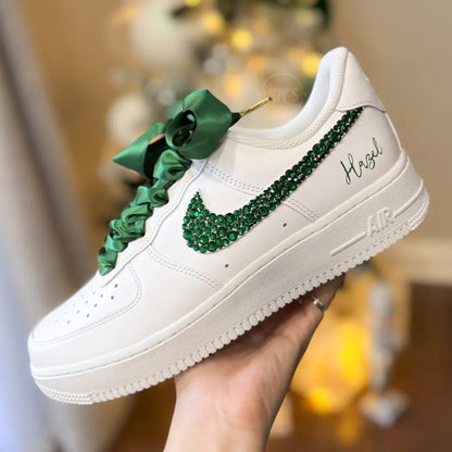 Wedding Sneakers Emerald Green Rhinestones Custom Air Force 1 - Sneakers JOY'S Custom Sneakers