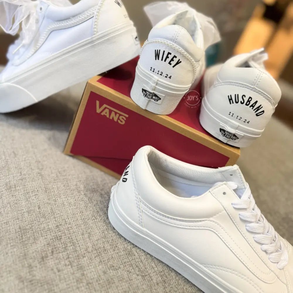 Wedding Sneakers White Pearls Custom Vans - High Platform - Sneakers JOY'S Custom Sneakers