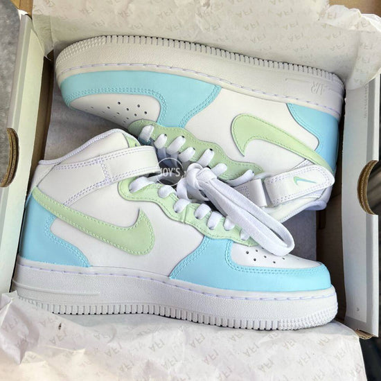 Baby Blue and Green Custom Air Force 1 Low/Mid/High Sneakers - Sneakers Joy's