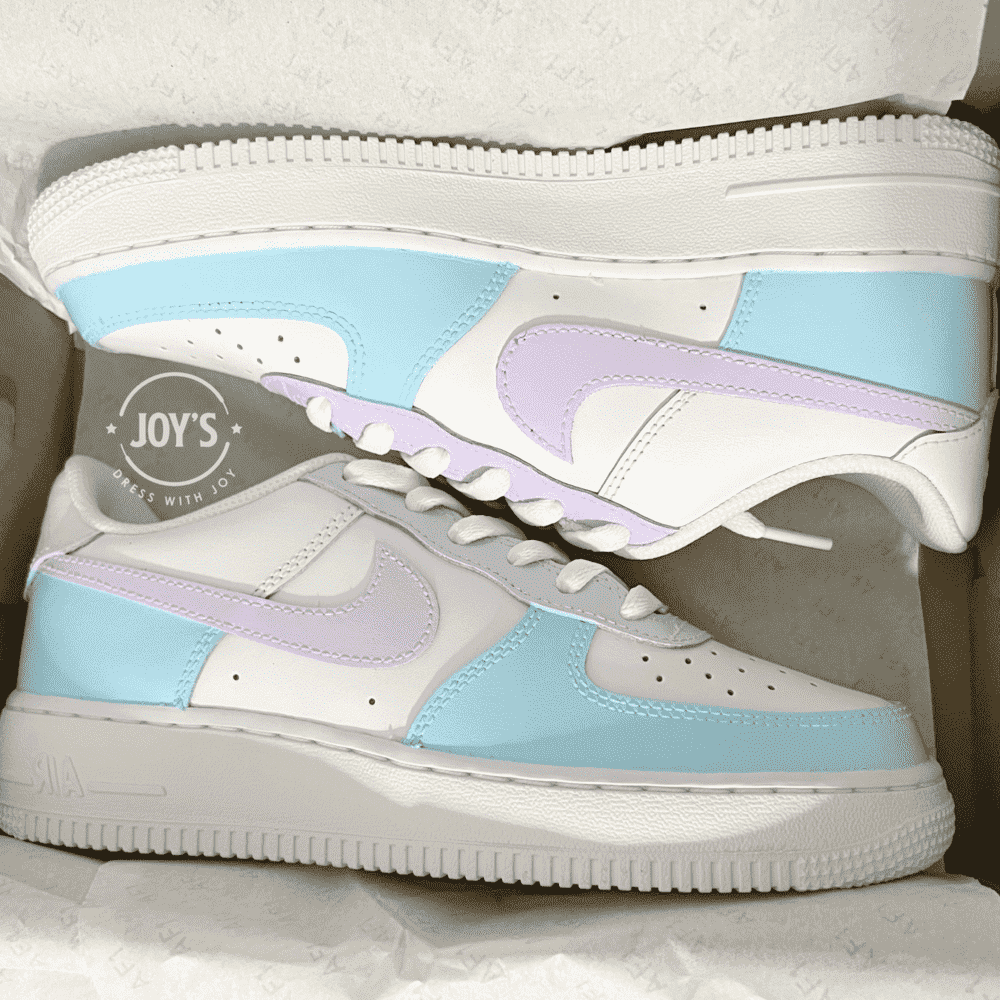 Baby Blue and Lilac Custom Air Force 1 Low/Mid/High Sneakers - Sneakers Joy's