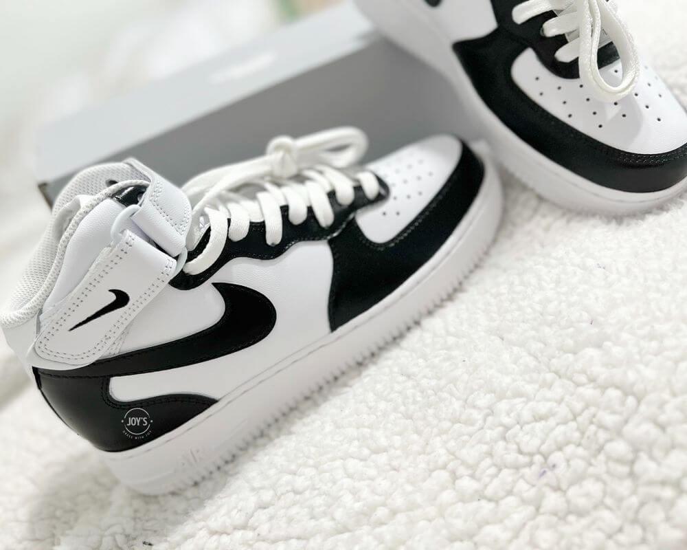 Black and White Custom Air Force 1 Low/Mid/High Sneakers - Sneakers Joy's