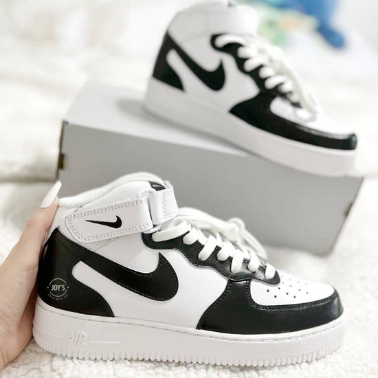 Black and White Custom Air Force 1 Low/Mid/High Sneakers - Sneakers Joy's