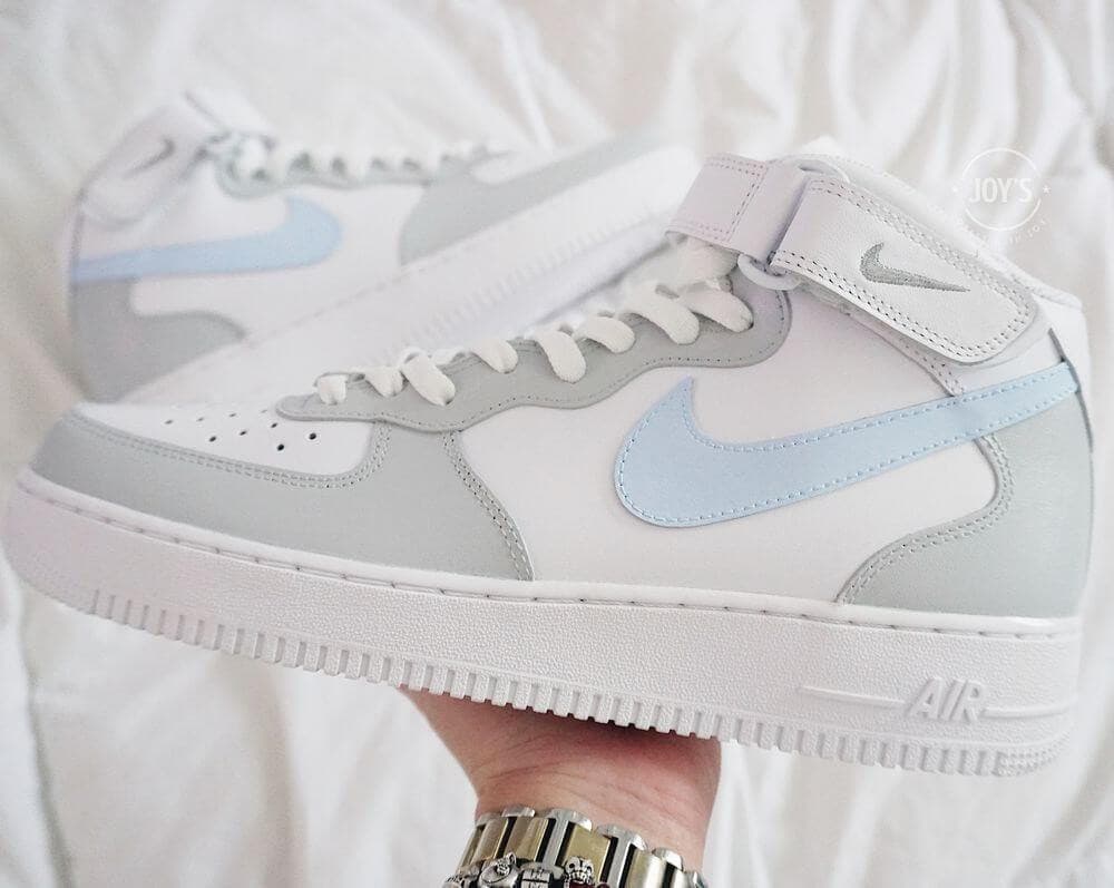 Blue and Gray Custom Air Force 1 Low/Mid/High Sneakers - Sneakers Joy's
