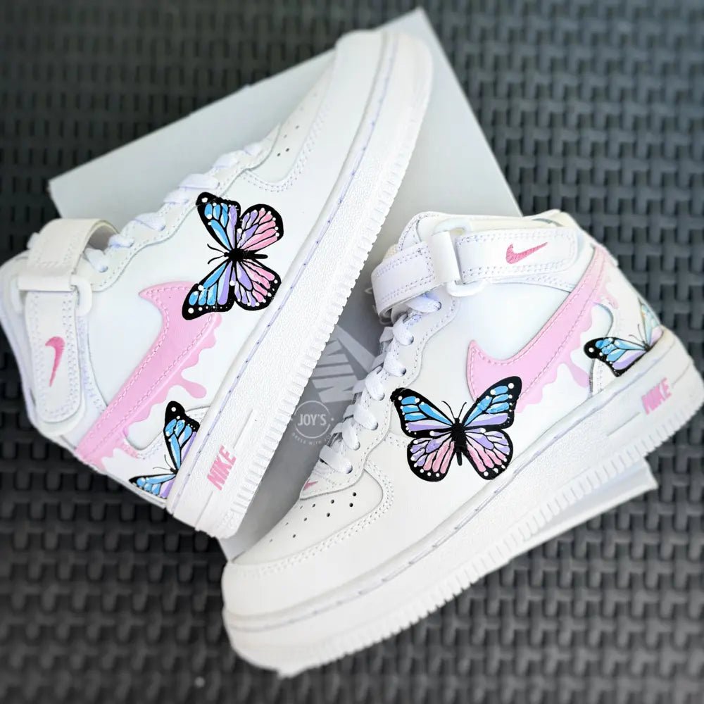 Blue and Pink Drip Butterflies Custom Air Force 1. Baby Toddler Little Kids