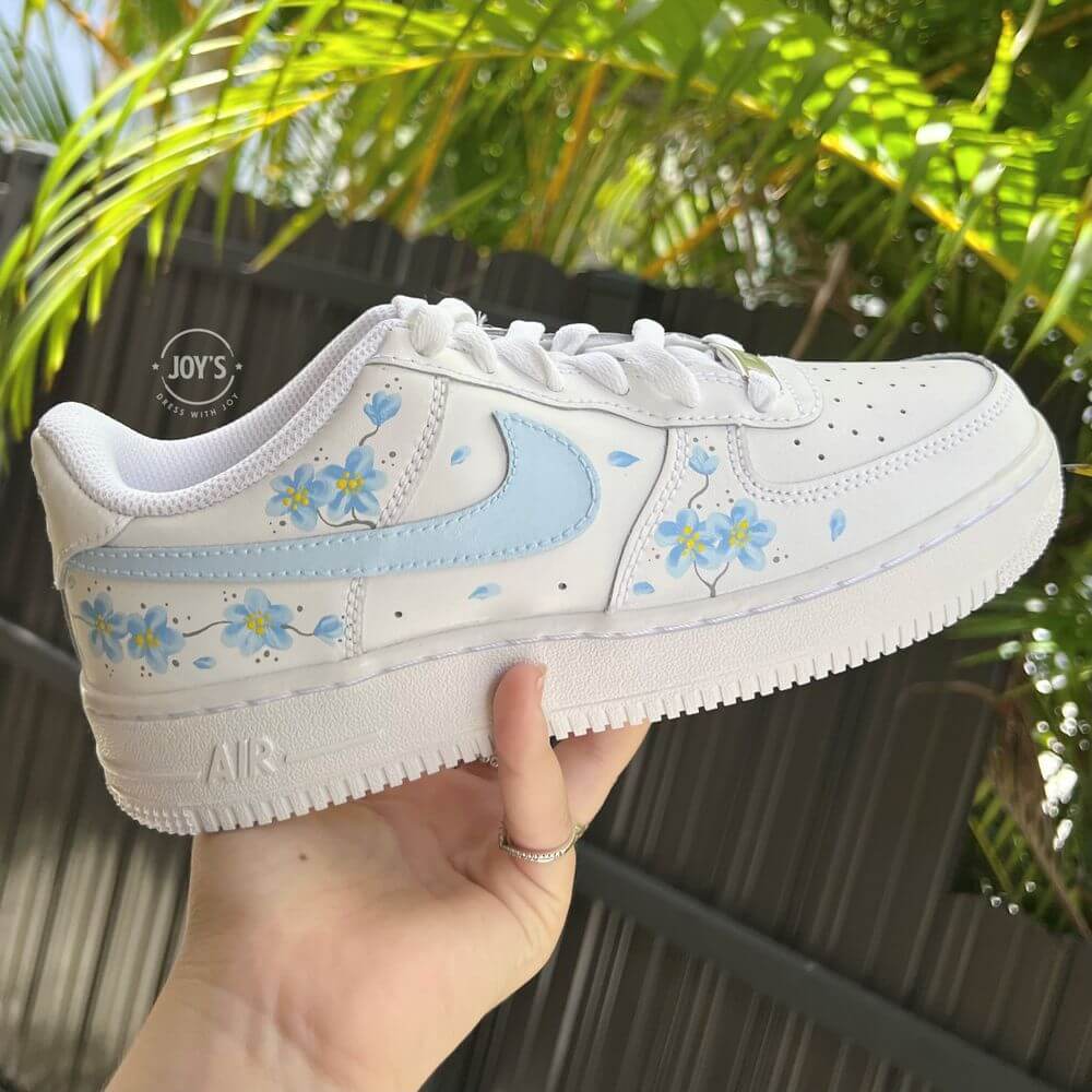 Blue Flowers Custom Air Force 1 Sneakers - Sneakers Joy's