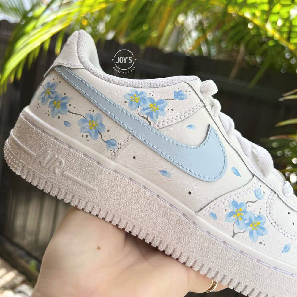 Blue Flowers Custom Air Force 1 Sneakers - Sneakers Joy's