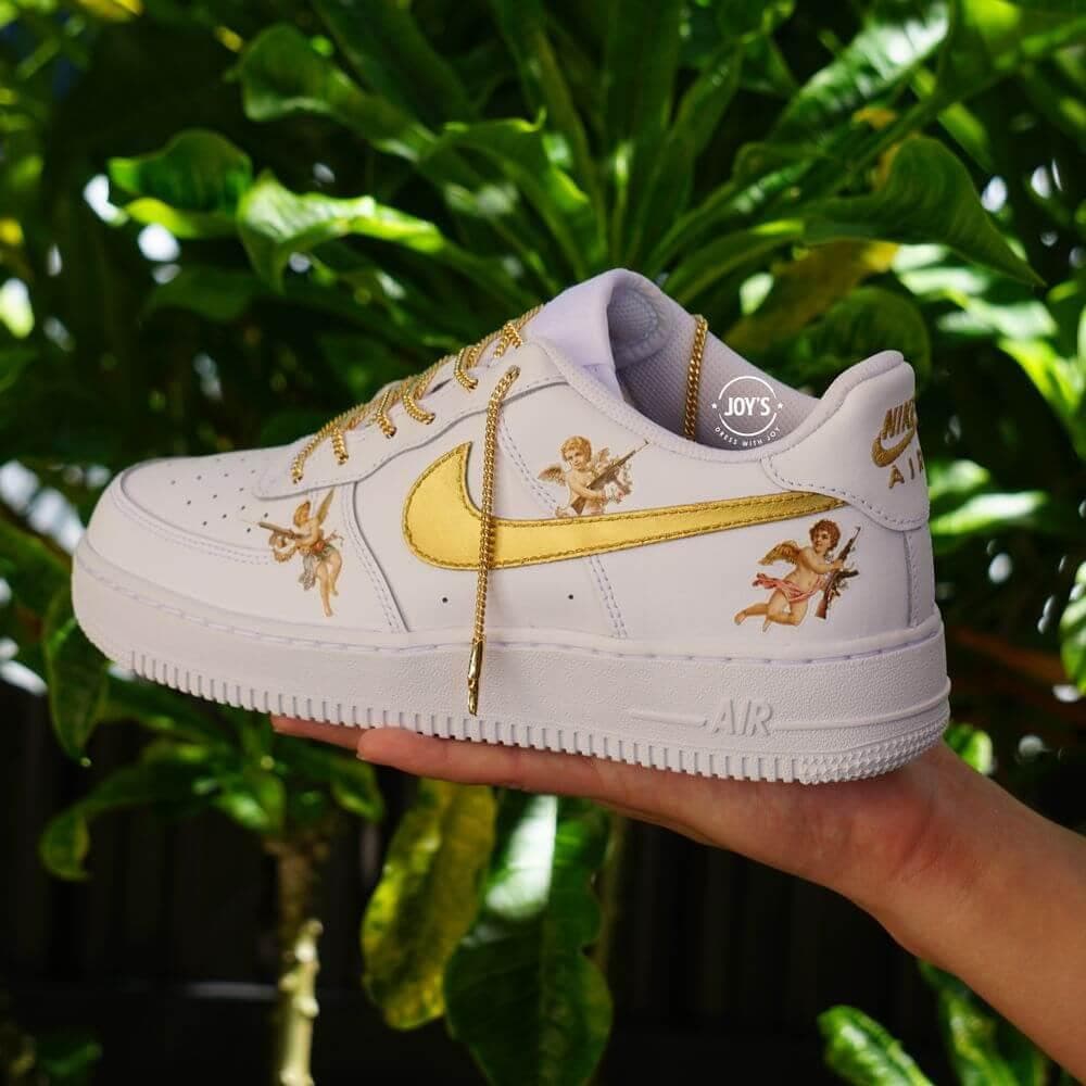 Cherub Angels Golden with Chain Laces Custom Air Force 1 Sneakers