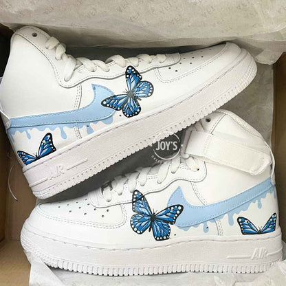 Custom Nike Air Force 1 Low AF1 blue Butterflies Blue Drip 
