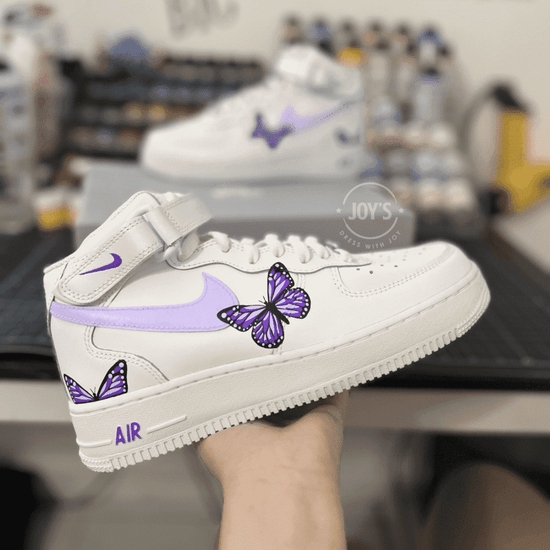 Dripping Purple Custom Air Force 1 Sneakers with Butterflies. Low, Mid & High top - Sneakers Joy's