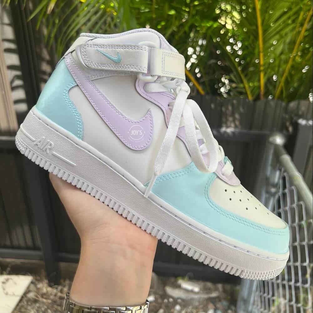 Final Sale-Baby Blue and Lilac Custom Air Force 1. Mid Top - Sneakers Joy's
