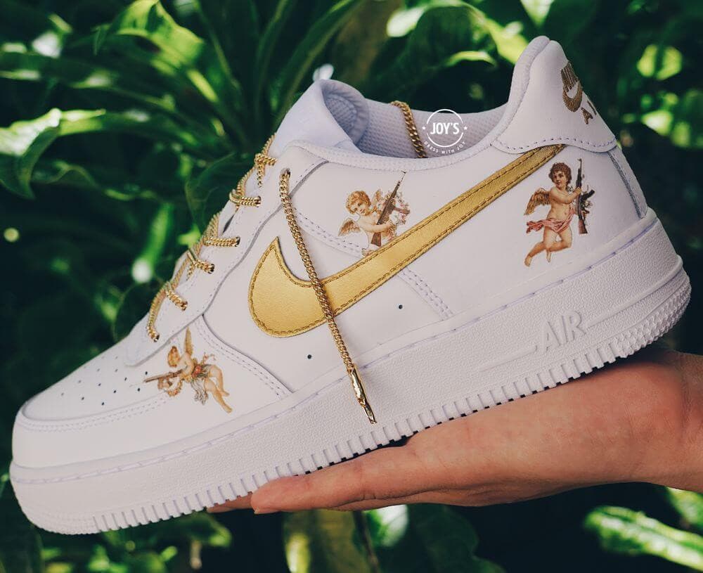 Final Sale-Cherub Angels Golden with Chain Laces Custom Air Force 1 Sneakers - Sneakers Joy's