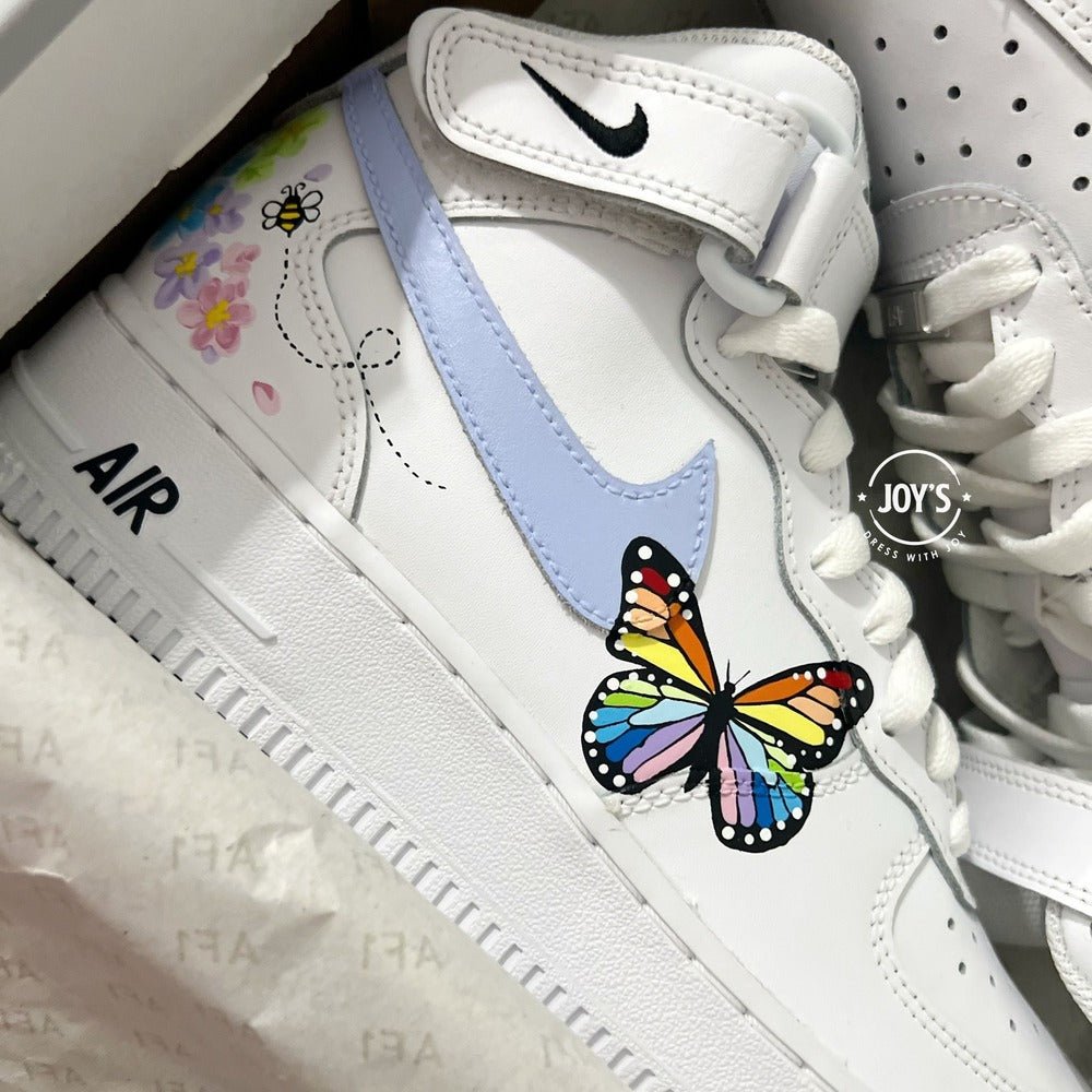 Floral Custom Air Force 1 Sneakers with Colorful Butterfly. Low, Mid & High top - Sneakers Joy's