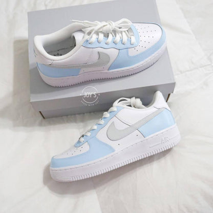 Gray and Blue Custom Air Force 1 Low Sneakers. - Sneakers Joy's