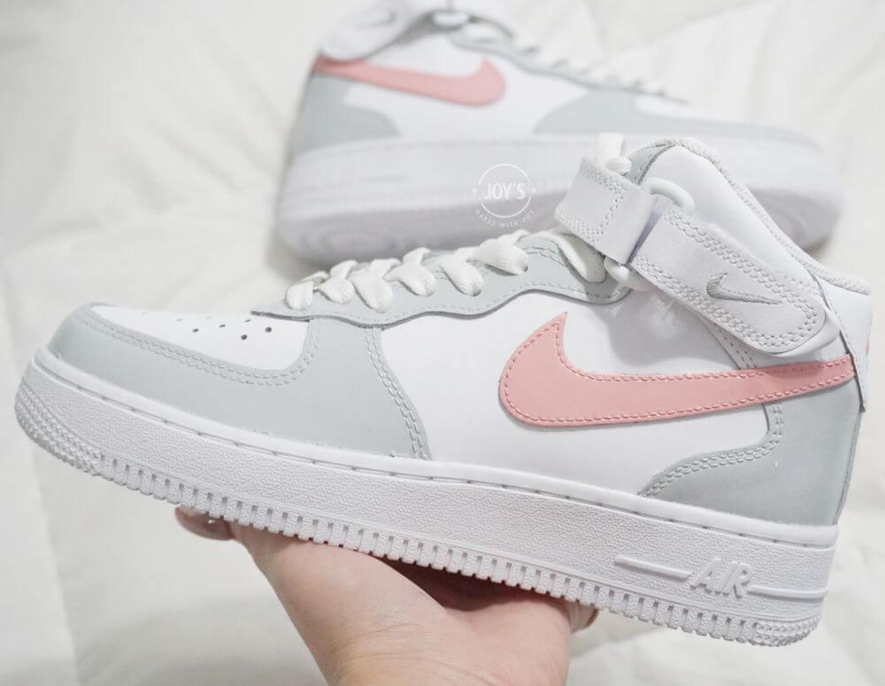 Pink and Gray Custom Air Force 1 Low/Mid/High Sneakers - Sneakers Joy's
