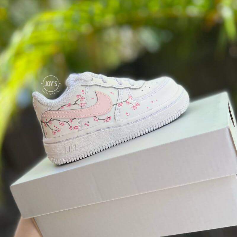 Pink Cherry Blossom Custom Air Force 1 Baby, Toddler, Little Kids Sneakers - Sneakers Joy's