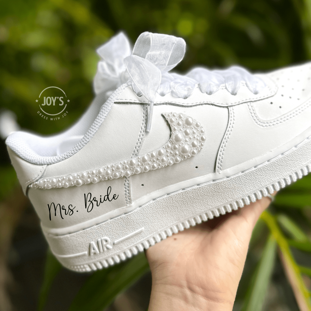 Wedding Sneakers White Pearls Custom Air Force 1.