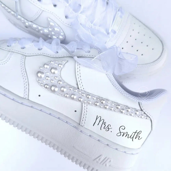 Wedding Sneakers White Pearls Custom Air Force 1 - Sneakers JOY'S Custom Sneakers