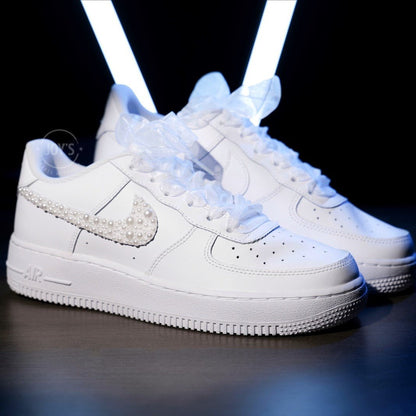 Wedding Sneakers White Pearls Custom Air Force 1.